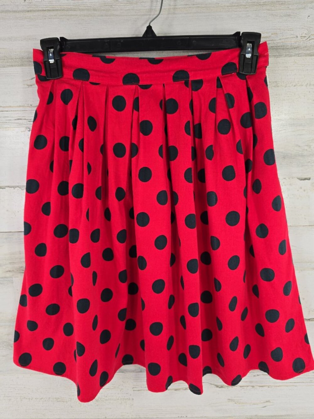 VINTAGE Grace Karin Red Black Polka Dot Pleated Skirt Size SMALL Retro Style...